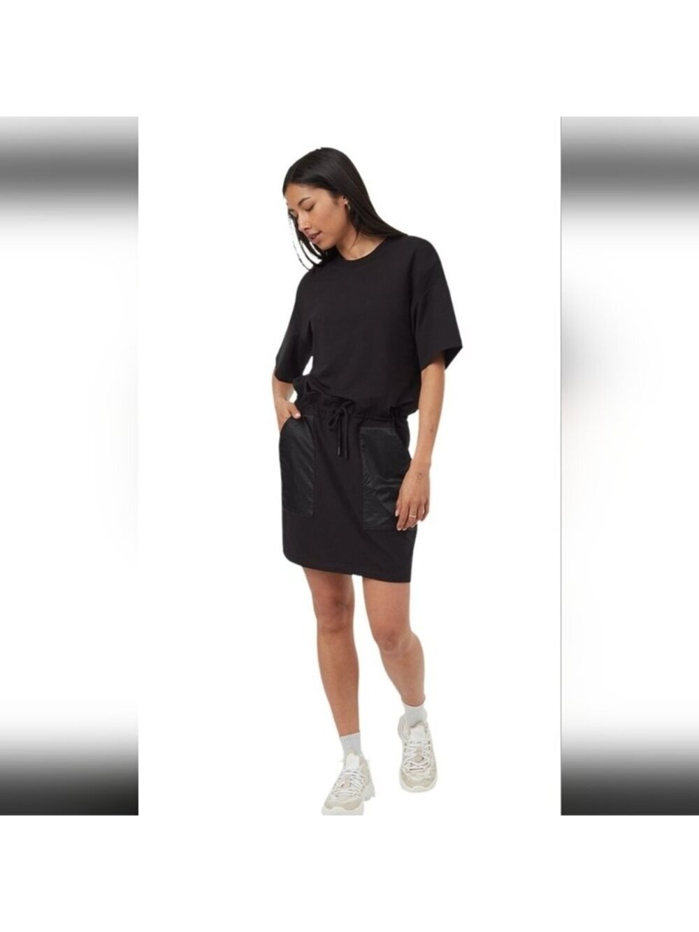 Tentree Soft Terry Light Contrast Dress Black with Pockets Sz XL